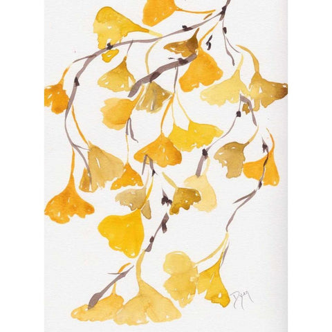 Golden Gingko A Black Modern Wood Framed Art Print with Double Matting by Dyer, Beverly