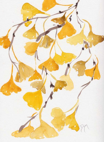 Golden Gingko A White Modern Wood Framed Art Print with Double Matting by Dyer, Beverly