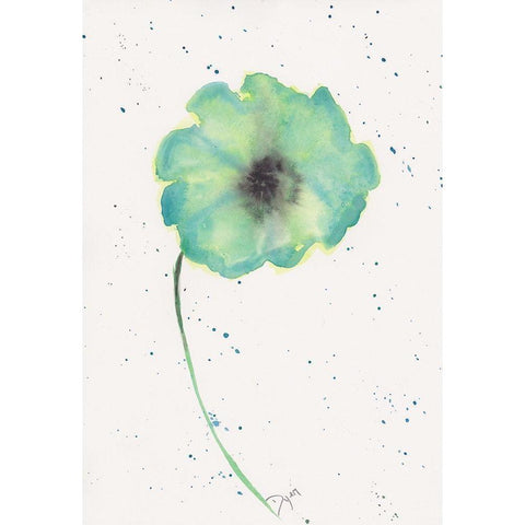 Blue Green Poppy 1 White Modern Wood Framed Art Print by Dyer, Beverly