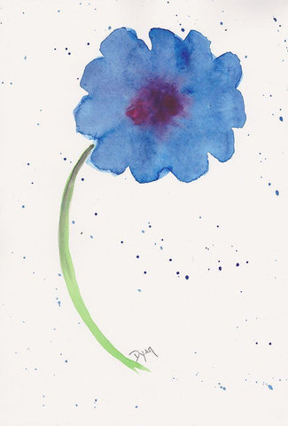 Blue Poppy 1 White Modern Wood Framed Art Print with Double Matting by Dyer, Beverly
