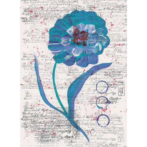 Zinnia Turquoise 1 Gold Ornate Wood Framed Art Print with Double Matting by Dyer, Beverly