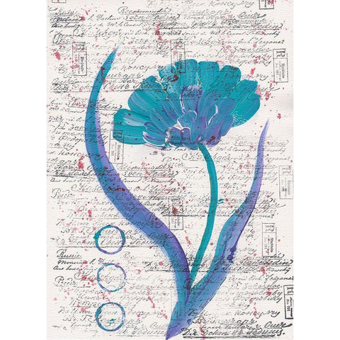 Zinnia Turquoise 2 White Modern Wood Framed Art Print by Dyer, Beverly