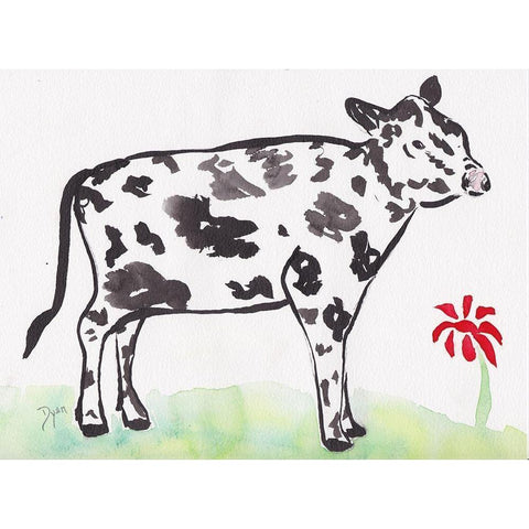 Farmhouse Cow White Modern Wood Framed Art Print by Dyer, Beverly