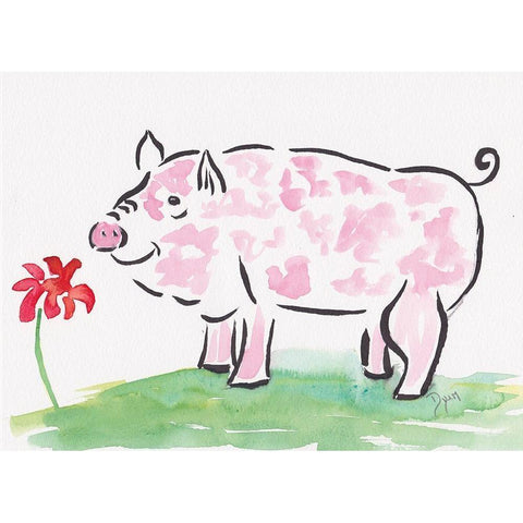 Farmhouse Pig Black Modern Wood Framed Art Print with Double Matting by Dyer, Beverly