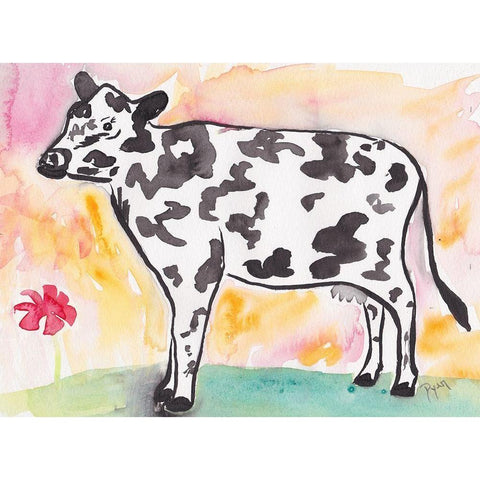 Farmhouse Cow in color White Modern Wood Framed Art Print by Dyer, Beverly