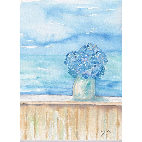 Coastal Hydrangea Ocean View Black Modern Wood Framed Art Print by Dyer, Beverly