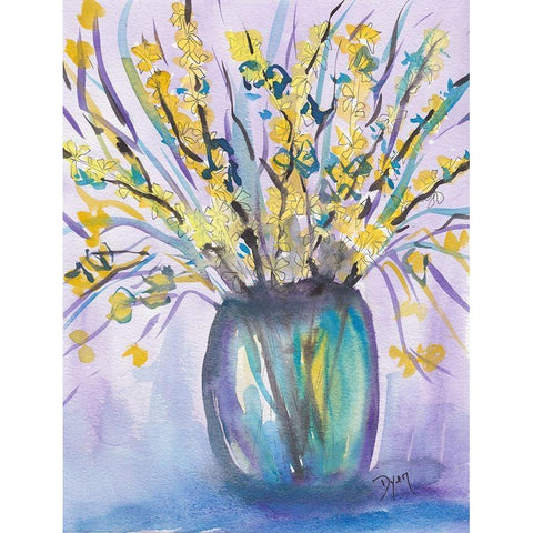 Forsythia Bouquet Black Modern Wood Framed Art Print with Double Matting by Dyer, Beverly