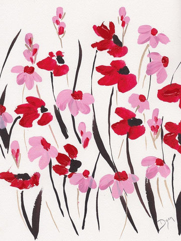 Pink and Red Field I Black Ornate Wood Framed Art Print with Double Matting by Dyer, Beverly