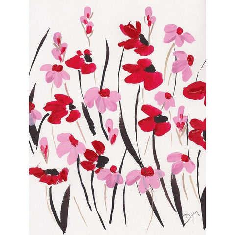Pink and Red Field I Black Modern Wood Framed Art Print with Double Matting by Dyer, Beverly