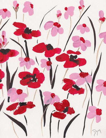 Pink and Red Field II Black Ornate Wood Framed Art Print with Double Matting by Dyer, Beverly
