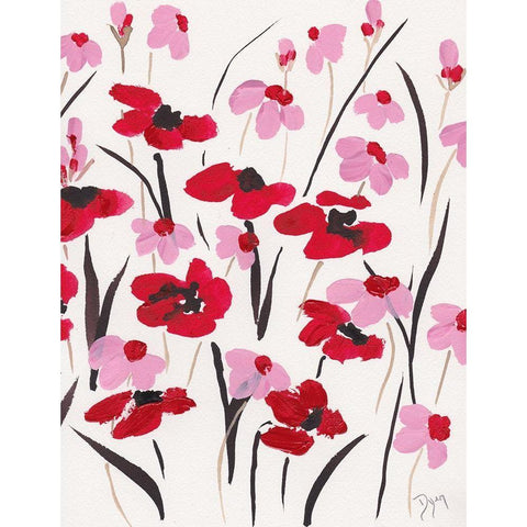 Pink and Red Field II Gold Ornate Wood Framed Art Print with Double Matting by Dyer, Beverly