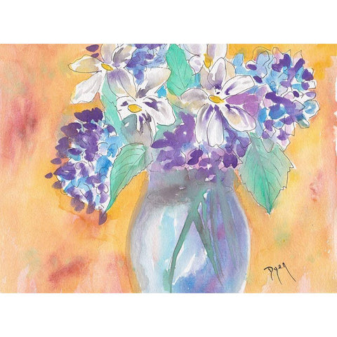 Gardenia and Hydrangea Gold Ornate Wood Framed Art Print with Double Matting by Dyer, Beverly