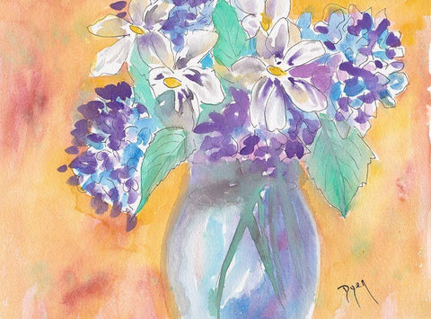 Gardenia and Hydrangea Black Ornate Wood Framed Art Print with Double Matting by Dyer, Beverly