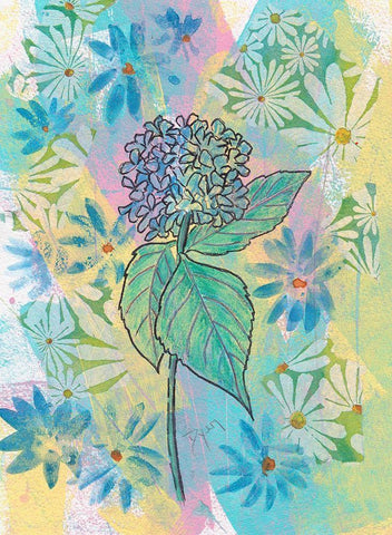 Botanical Boho Hydrangea Black Ornate Wood Framed Art Print with Double Matting by Dyer, Beverly