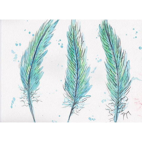 Aqua Feathers Black Modern Wood Framed Art Print with Double Matting by Dyer, Beverly