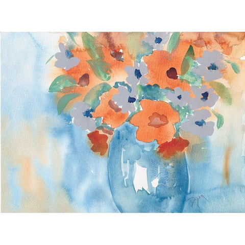 Orange Blue Bouquet White Modern Wood Framed Art Print by Dyer, Beverly