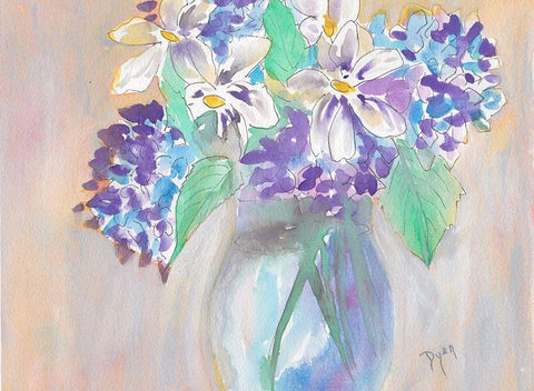 Gardenia and Hydrangea White Modern Wood Framed Art Print with Double Matting by Dyer, Beverly