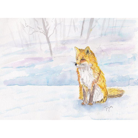 Golden Fox Winter Black Modern Wood Framed Art Print with Double Matting by Dyer, Beverly