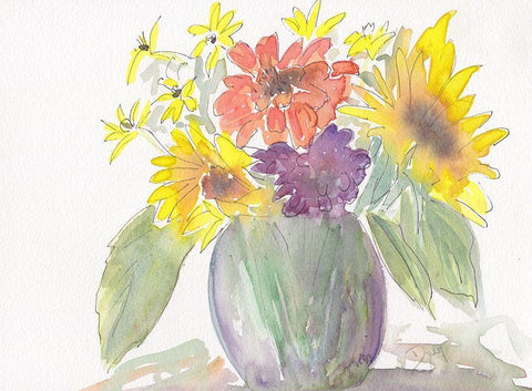 Sunny Bouquet White Modern Wood Framed Art Print with Double Matting by Dyer, Beverly