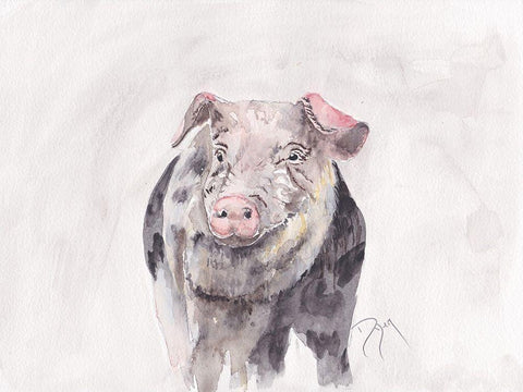 Pig Black Ornate Wood Framed Art Print with Double Matting by Dyer, Beverly