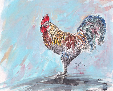 Rooster White Modern Wood Framed Art Print with Double Matting by Dyer, Beverly