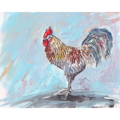 Rooster Black Modern Wood Framed Art Print with Double Matting by Dyer, Beverly