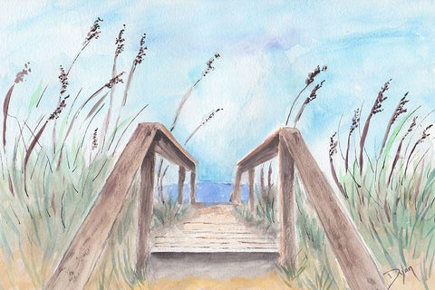 Coastal Heathers Walk White Modern Wood Framed Art Print with Double Matting by Dyer, Beverly