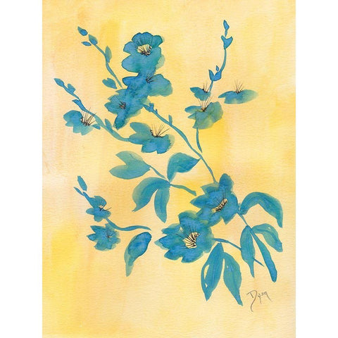 Floral Blue Yellow Black Modern Wood Framed Art Print by Dyer, Beverly