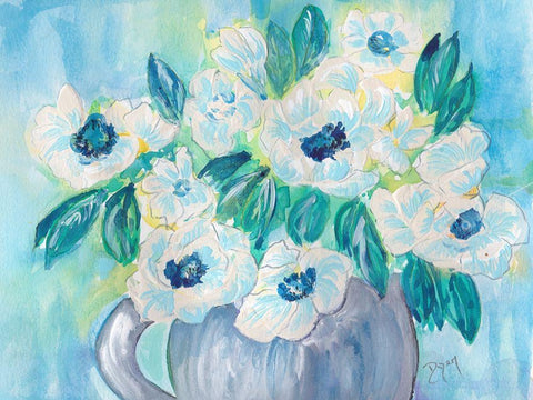 Floral Bouquet White Modern Wood Framed Art Print with Double Matting by Dyer, Beverly