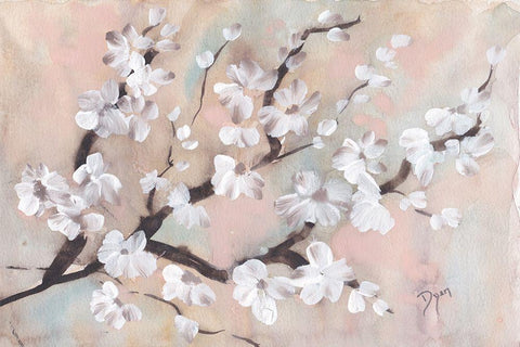 Tree Blossom Branch Black Ornate Wood Framed Art Print with Double Matting by Dyer, Beverly