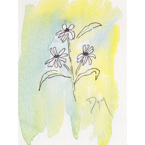 Drawn Asters Gold Ornate Wood Framed Art Print with Double Matting by Dyer, Beverly