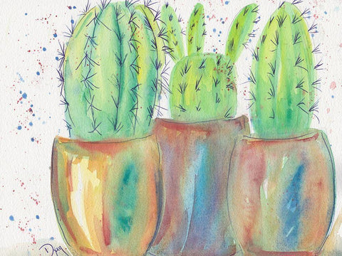 Cactus Party White Modern Wood Framed Art Print with Double Matting by Dyer, Beverly