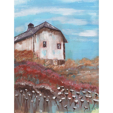 Cotton Farm Barn Black Modern Wood Framed Art Print with Double Matting by Dyer, Beverly
