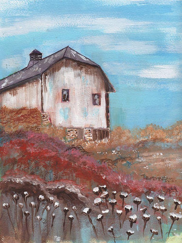 Cotton Farm Barn Black Ornate Wood Framed Art Print with Double Matting by Dyer, Beverly