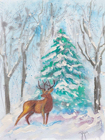 Holiday Deer White Modern Wood Framed Art Print with Double Matting by Dyer, Beverly