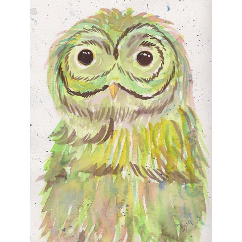 Mr Owl Green Gold Ornate Wood Framed Art Print with Double Matting by Dyer, Beverly