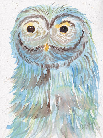 Mrs Owl White Modern Wood Framed Art Print with Double Matting by Dyer, Beverly