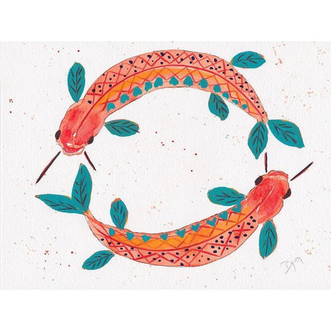 Fish Gold Circle White Modern Wood Framed Art Print by Dyer, Beverly