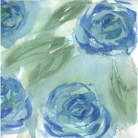 Blue Green Roses II Gold Ornate Wood Framed Art Print with Double Matting by Dyer, Beverly