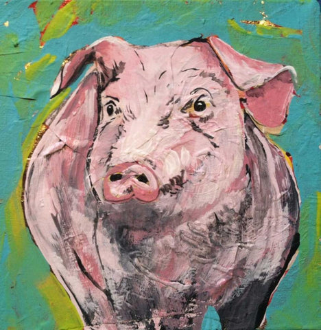 Pig Moment Black Ornate Wood Framed Art Print with Double Matting by Dyer, Beverly