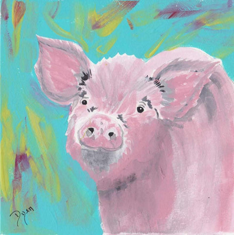 Farm Life Pig White Modern Wood Framed Art Print with Double Matting by Dyer, Beverly