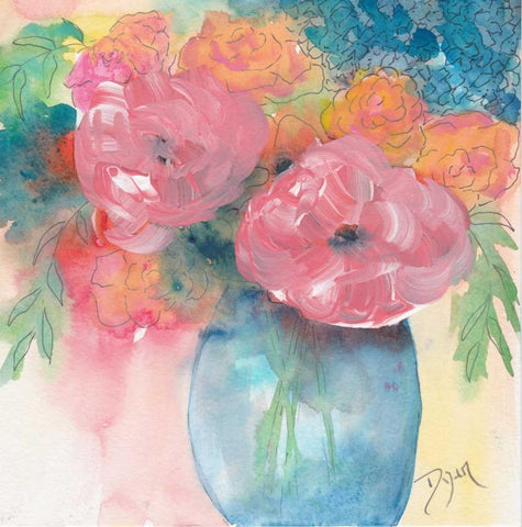 Summer Bouquet Black Ornate Wood Framed Art Print with Double Matting by Dyer, Beverly