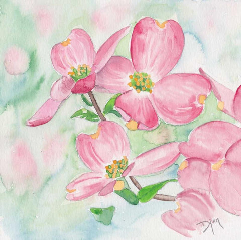 Pink Dogwood I White Modern Wood Framed Art Print with Double Matting by Dyer, Beverly