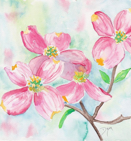 Pink Dogwood II White Modern Wood Framed Art Print with Double Matting by Dyer, Beverly