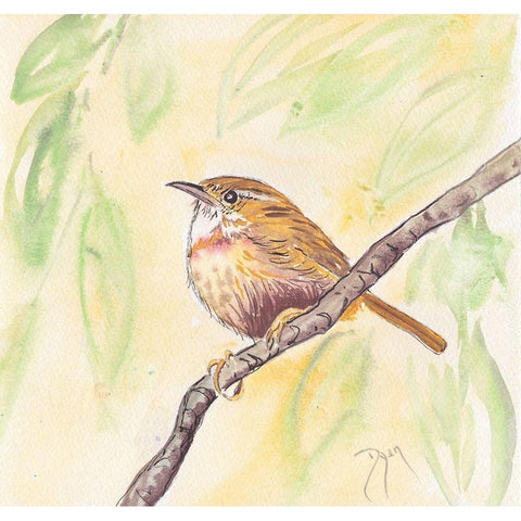 Sunny Wren Gold Ornate Wood Framed Art Print with Double Matting by Dyer, Beverly