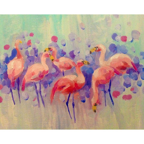 Flamingo Party Black Modern Wood Framed Art Print with Double Matting by Boho Hue Studio