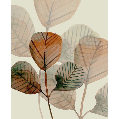 Brown Leaves 1 White Modern Wood Framed Art Print by Boho Hue Studio