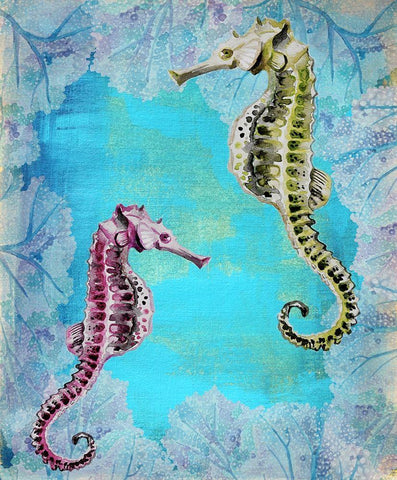 Seahorse Couple White Modern Wood Framed Art Print with Double Matting by Boho Hue Studio