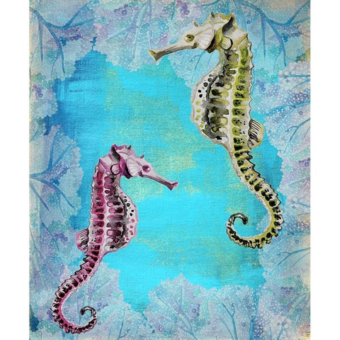 Seahorse Couple Black Modern Wood Framed Art Print with Double Matting by Boho Hue Studio