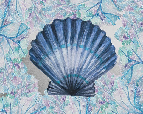 Blue Scallop White Modern Wood Framed Art Print with Double Matting by Boho Hue Studio